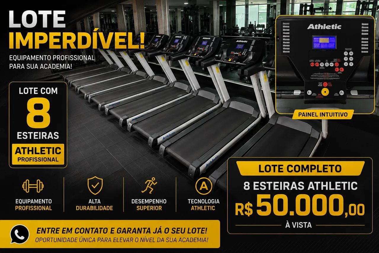 LOTE com 8 Esteiras Ergométricas Profissional Athletic 