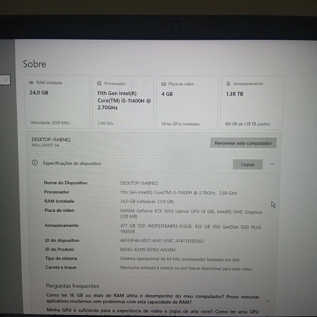 VENDO NITRO 5 - NOTEBOOK GAMER COM HEADSET, MOUSE E BASE RESFRIADORA  - Foto 3