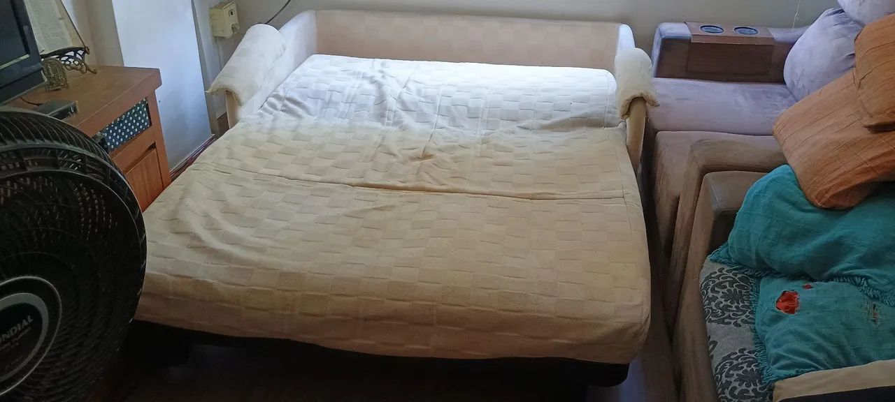 Sofá-Cama Casal Suede Bege - 2 Metros Aberto (Excelente Estado!)439340737685114881