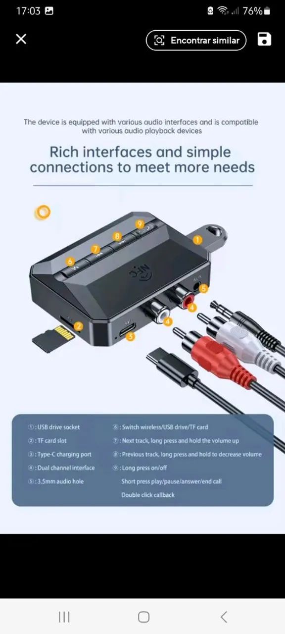 receptor de áudio Bluetooth 