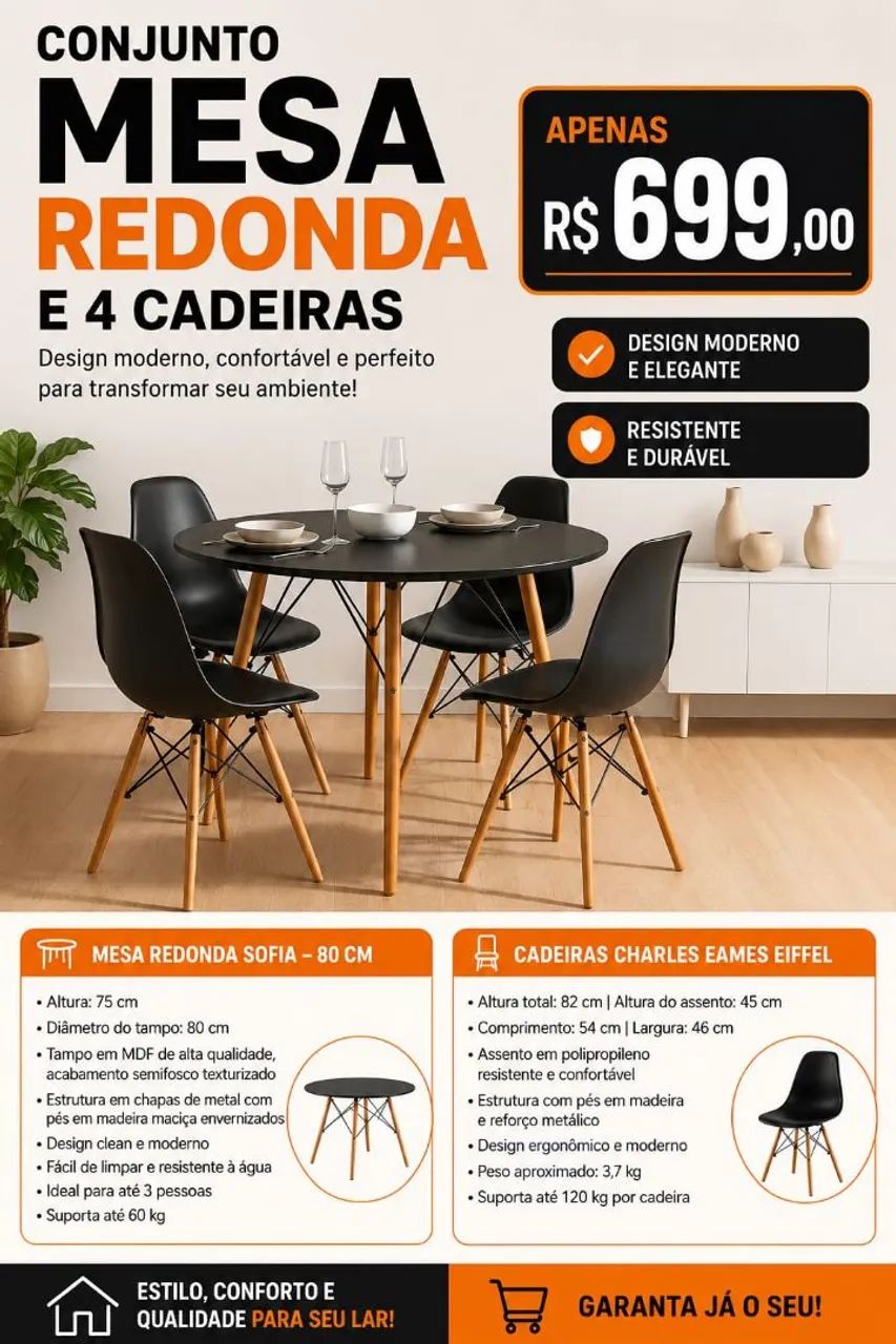 Mesa redonda com 4 cadeiras 