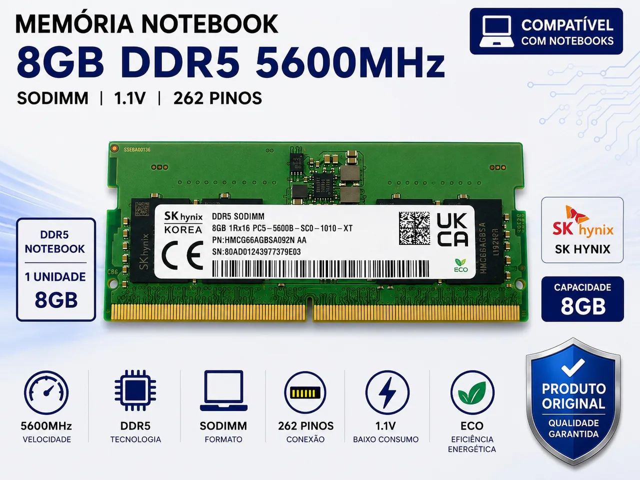 Memória Ram DDR5 Sk Hynix para Notebook
