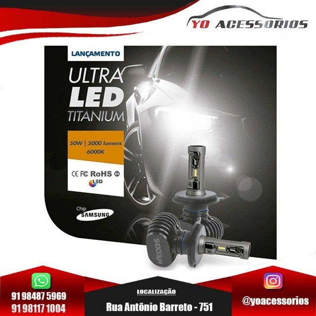 Par Lâmpadas Ultra LED 10.000Lumens Shocklight Titanium H1 H3 H7 H8 H11 H16