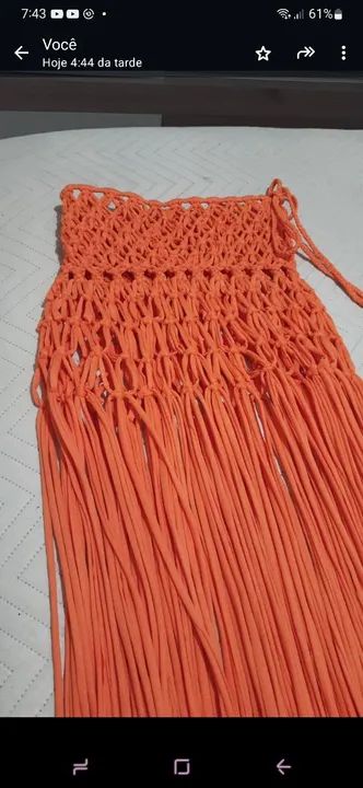 Saída de praia longa em macrame coral - Foto 2