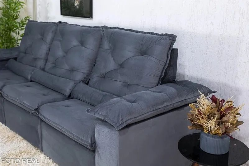 Sofá Retrátil Reclinável 2.70m Vênus  Veludo Cinza fruta - Foto 2