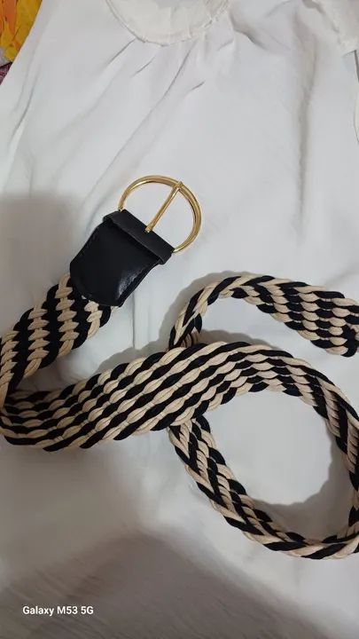 Cinto Trançado Preto e Bege