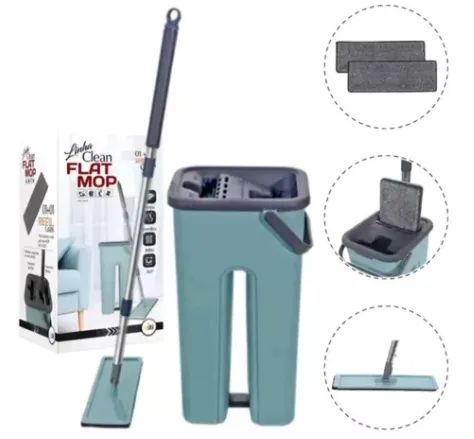 * Mop Flat Tira Pó Esfregão Com Balde Rodo Limpeza Lava/seca +1 Refil grátis z696  - Foto 2