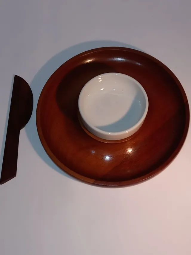 Conjunto de 2 porta aperitivos em madeira maciça com vasilha para pasta - Foto 2