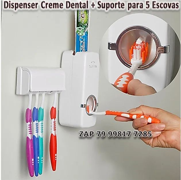 Dispenser Pasta De Dente + Suporte para 5 Escovas + Dupla face par colar