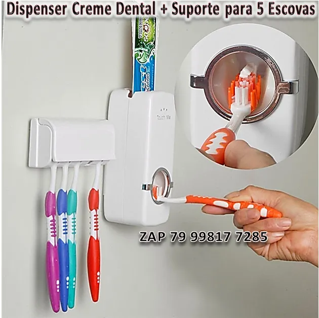 Dispenser Pasta De Dente + Suporte para 5 Escovas + Dupla face par colar