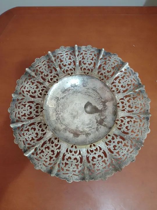 Antiga fruteira de prata 90 com detalhes em renda - Foto 5