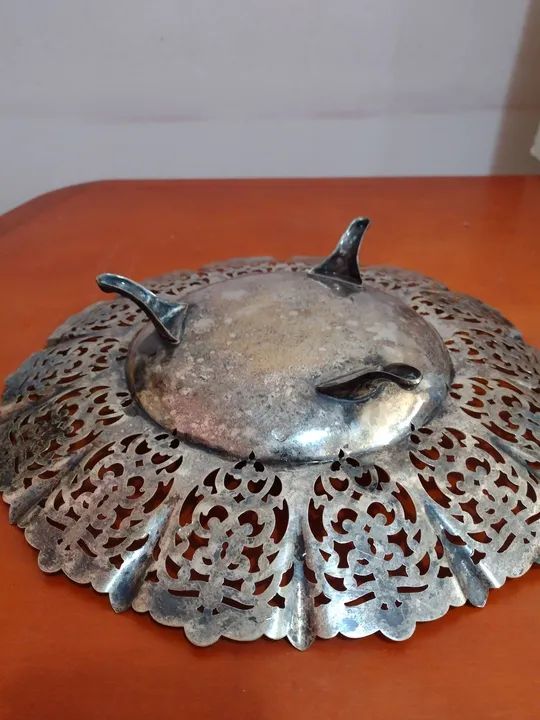 Antiga fruteira de prata 90 com detalhes em renda - Foto 2