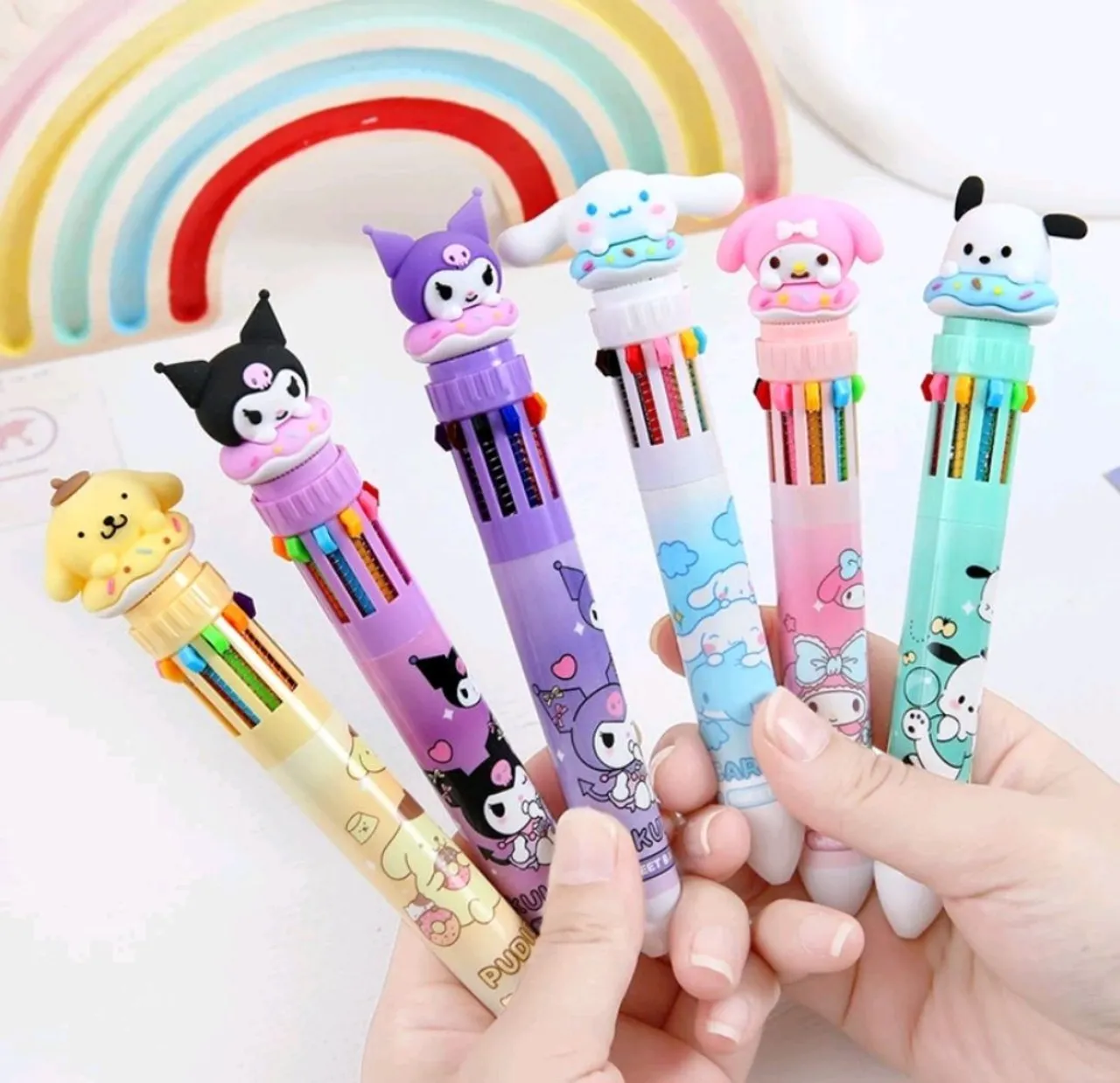 Caneta 10 cores Hello Kitty Kuromi My Melody Kwai fofas