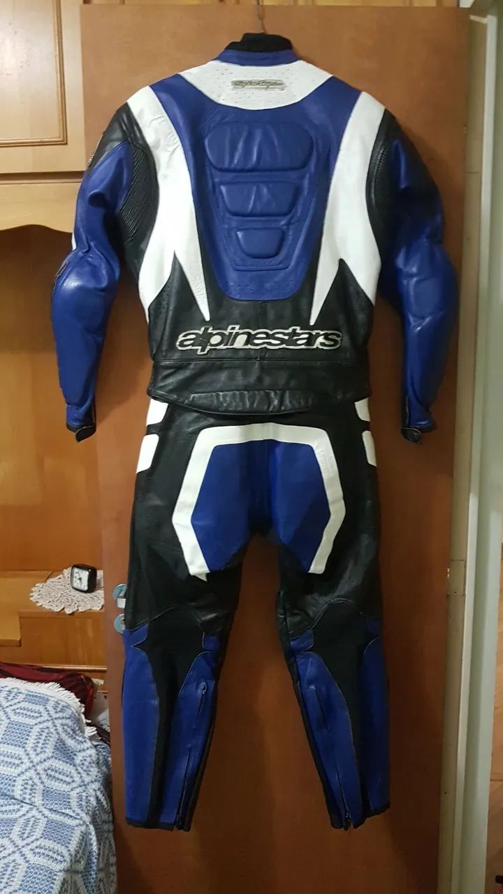 Macacão de Couro Alpinestars Azul e Preto - Foto 2