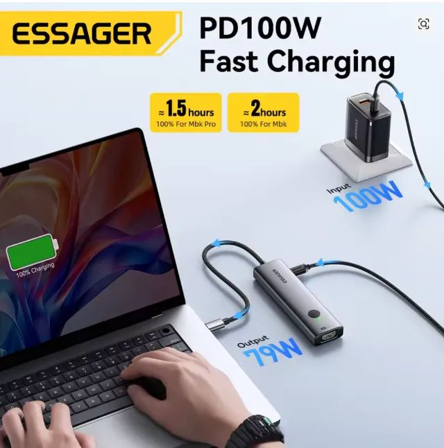 Hub Essager 7 in 1 hmdi 4k usb c - Foto 5