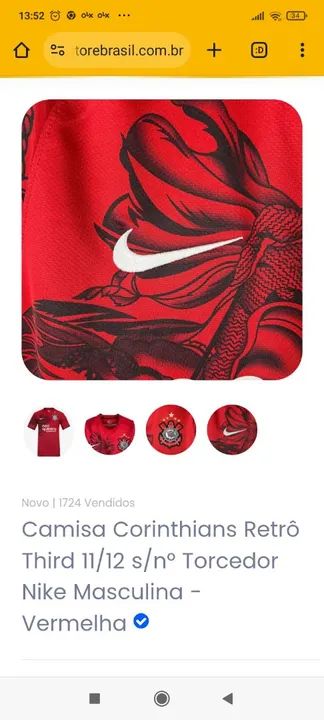 Camisa Corinthians Retrô Third 11/12 s/n° Torcedor Nike Masculina Vermelha - Foto 4