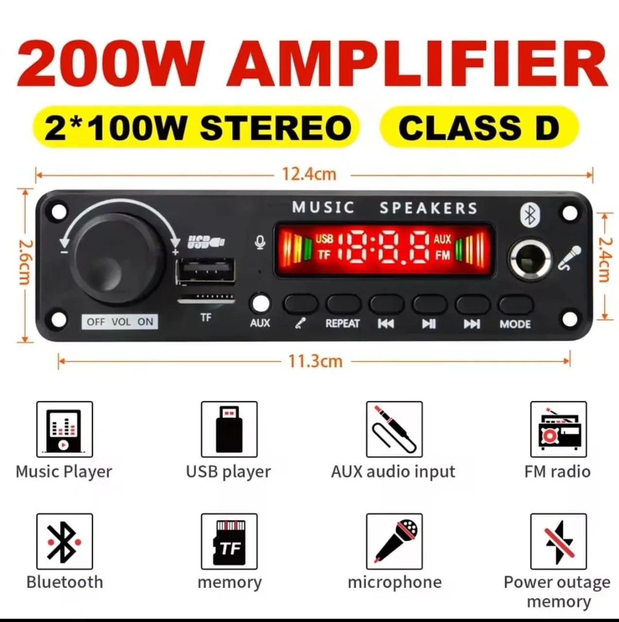 Placa MP3 Amplificada 2x100W Bluetooth 5.0 - Foto 5