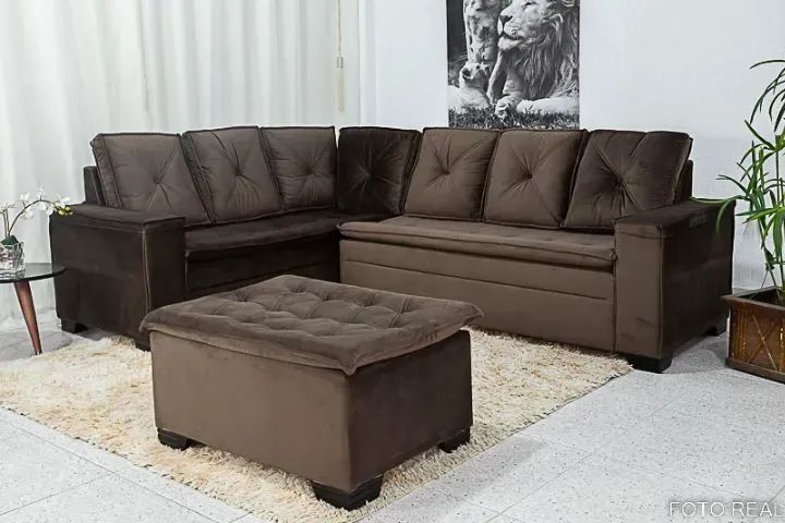 Sofá Canto 5 lugares com Puff  Veralis