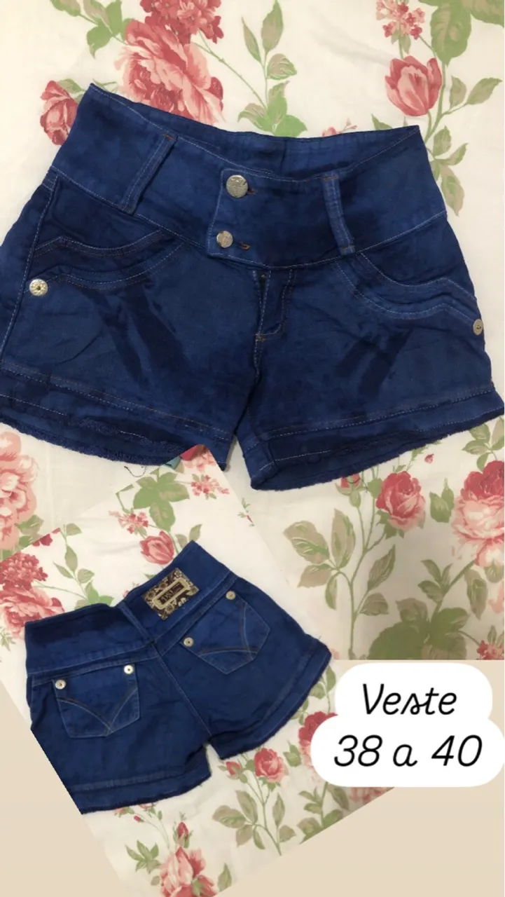 Shorts Jeans Feminino Jeans Azul Detalhado