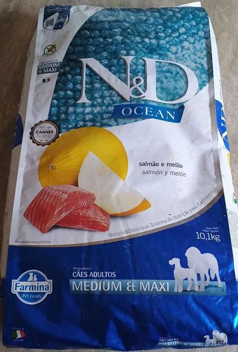 Ração Farmina N&D Ocean Salmão e Melão para Cães Adultos Médio e Maxi
