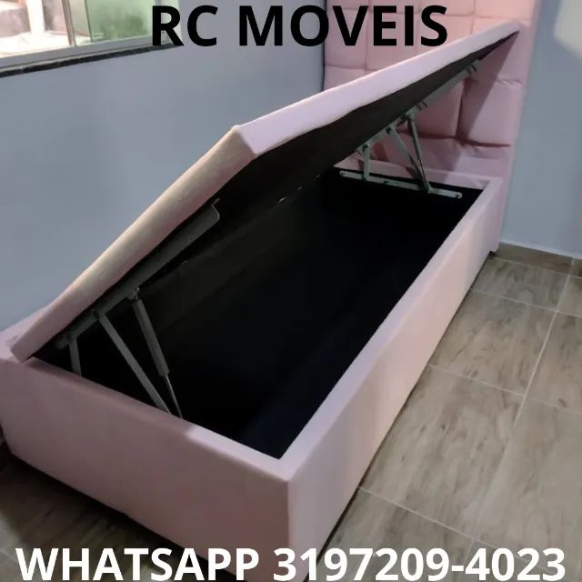 Cama Box Baú Solteiro 88x1.88 - Baú Blindado com Pistão a Gás