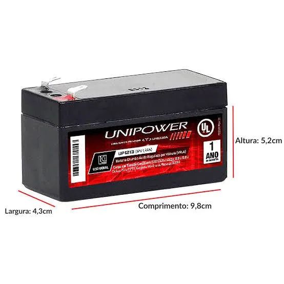 Bateria Unipower UP12v / 1.3Ah