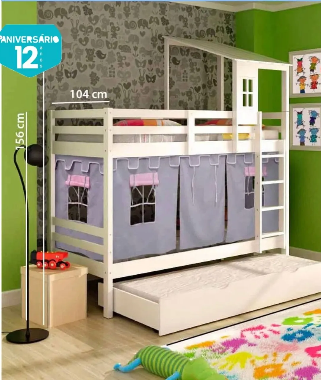 Beliche ou Treliche Infantil com Casinha e Cama Auxiliar
