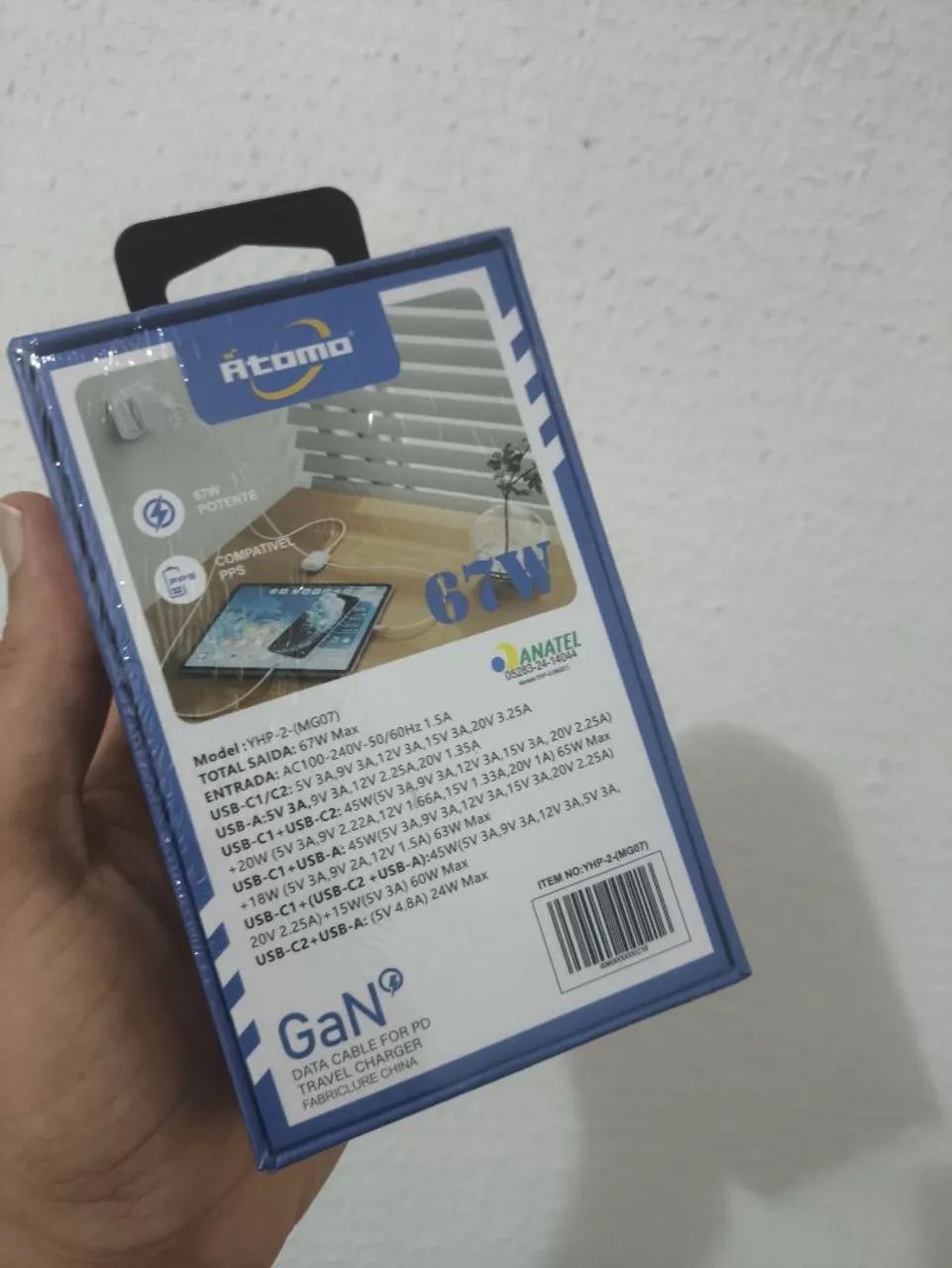 Carregador Atomo 67W GaN tipo C USB-C Novo! - Foto 2