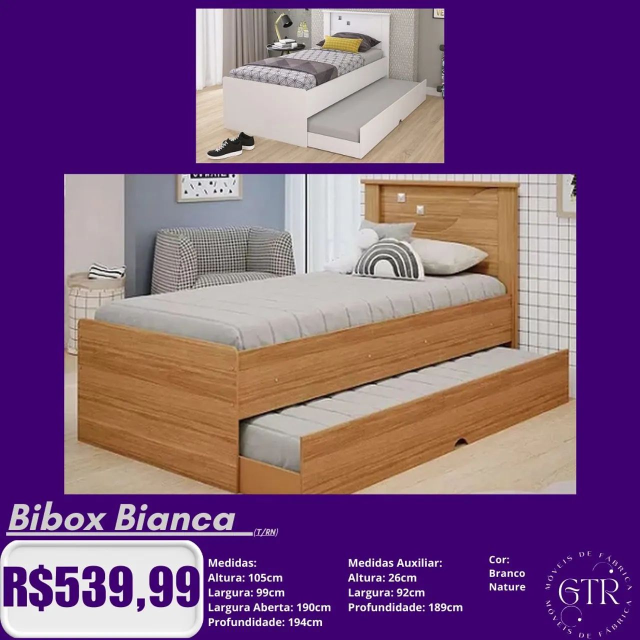 Cama Infantil Bibox Bianca com Cama Auxiliar
