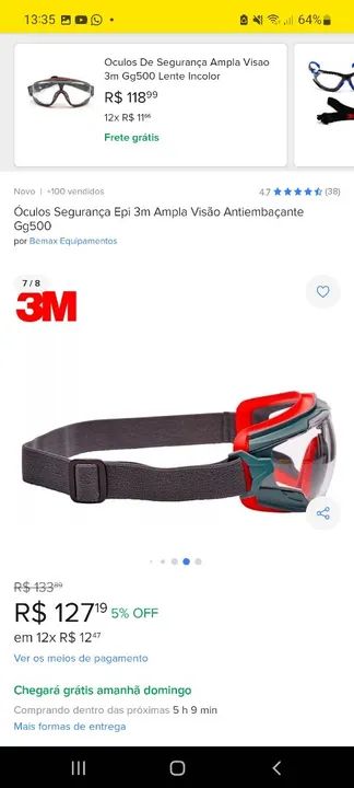 OCULOS DE SEGURANÇA AMPLA VISÃO 3M 