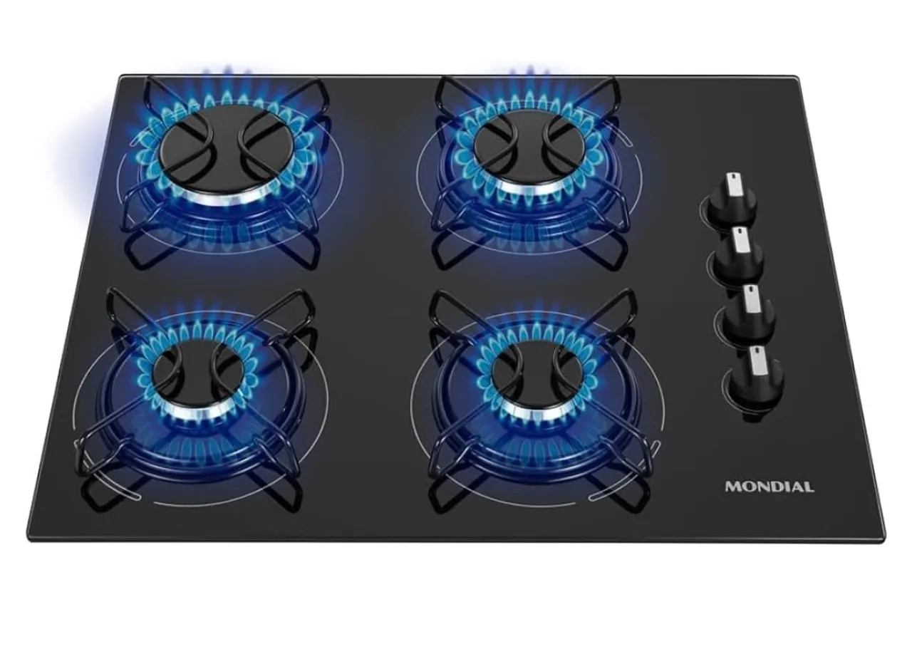 Cooktop a Gás, 4 bocas, Mondial Preto/Inox Bivolt