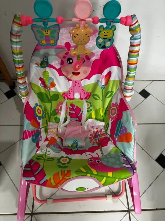 Cadeira Balanço Infantil - Girafa - Rosa e Verde - Foto 3