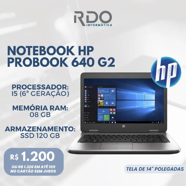 Notebook HP ProBook 640 G2 i5 6ª Geração 8GB RAM SSD 120GB 14" - Notebook desempenho ágil!