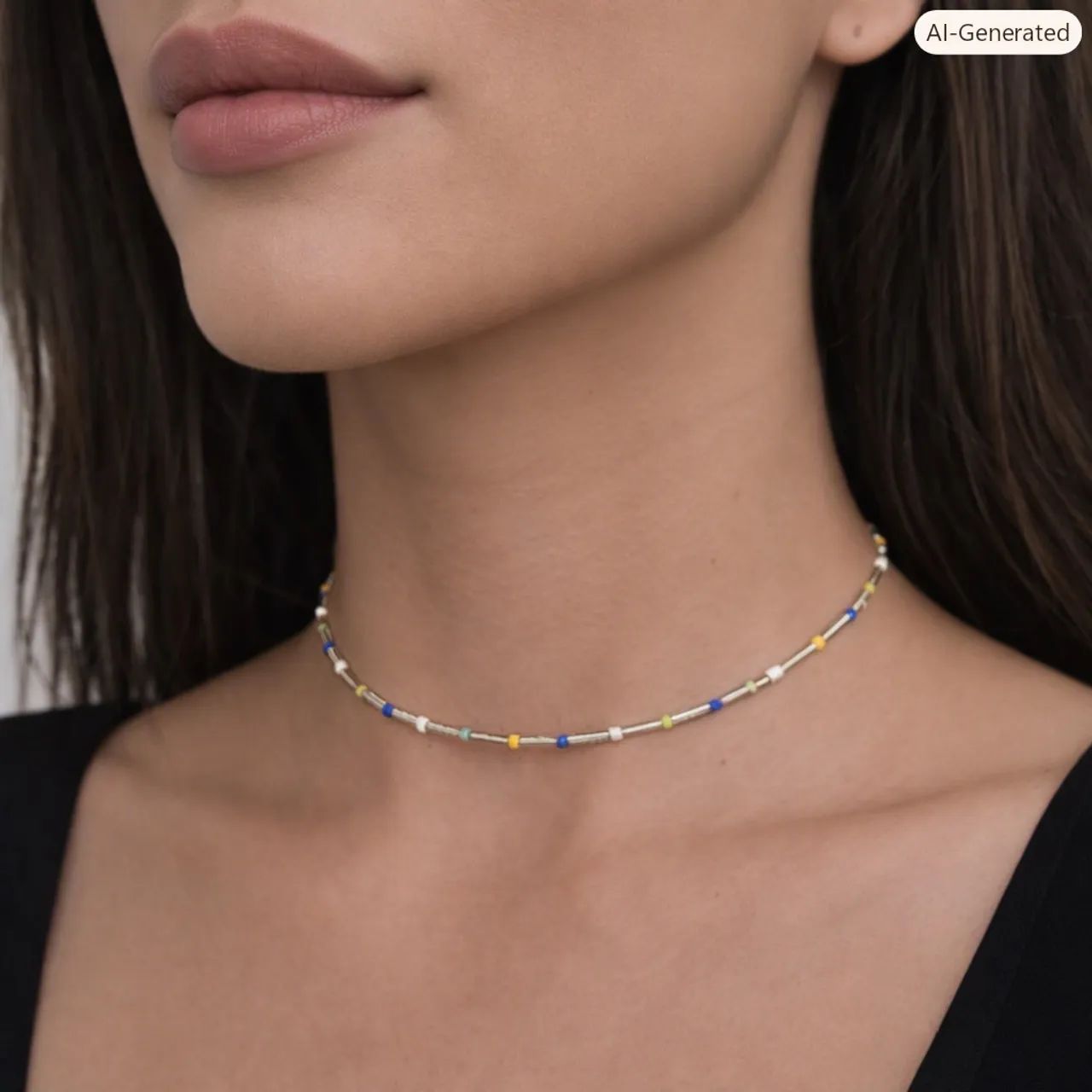 Choker colorida - branco, verde, amarelo e azul