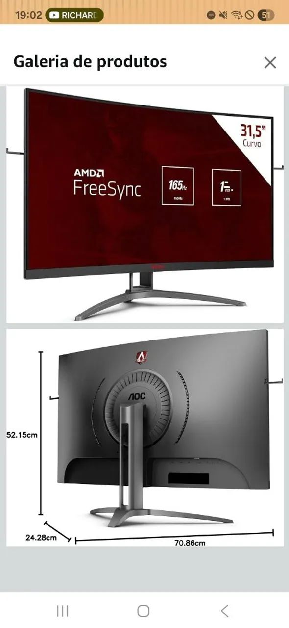 monitor aoc agon 32 curvo 165hz 1ms - Foto 2
