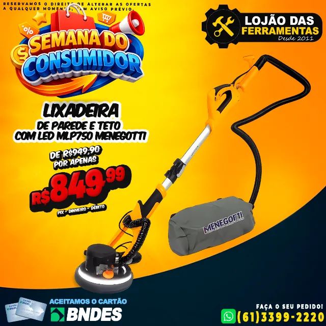 Lixadeira de Parede e Teto Com Led MLP750 Menegotti