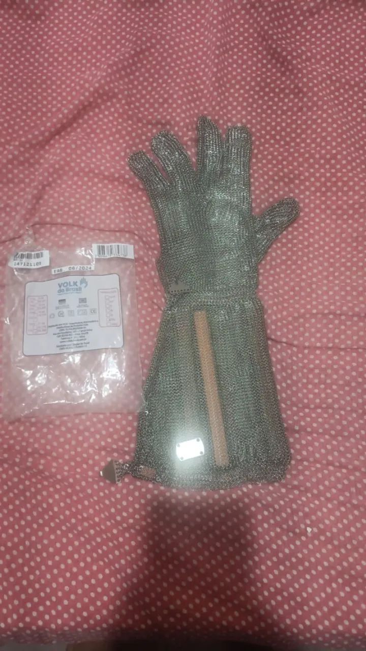 Luva Malha Aço da VOLK - Longa Anticorte Açougueiro Peixaria