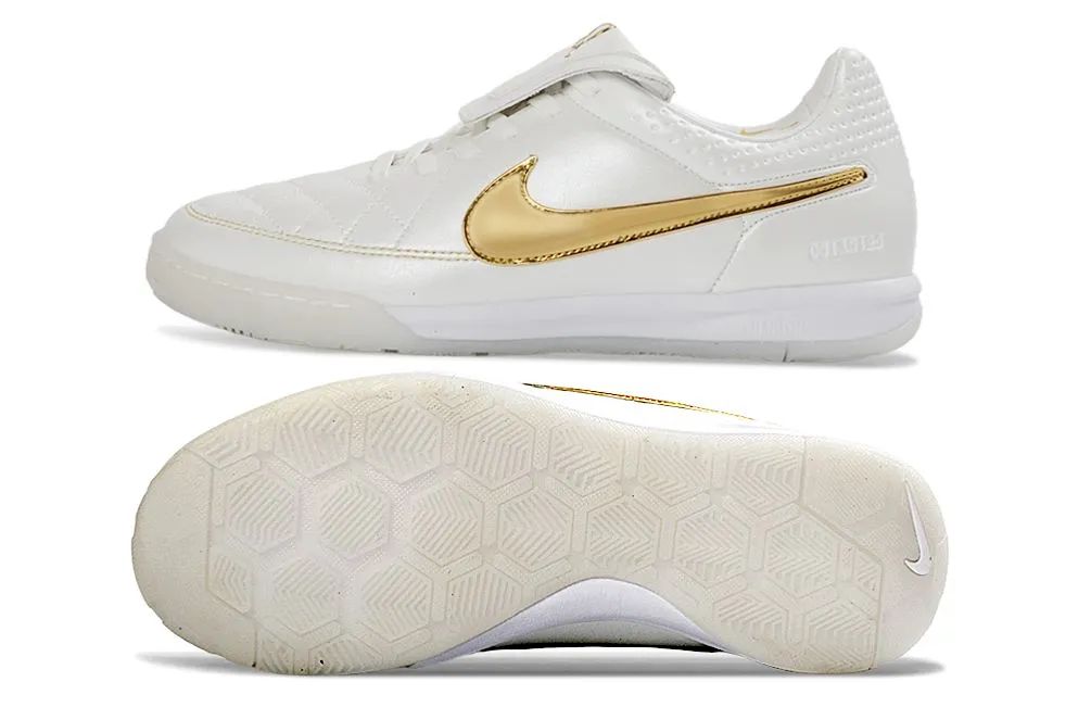 Chuteira Ronaldinho Nike Legend Branca e Dourada - Foto 2