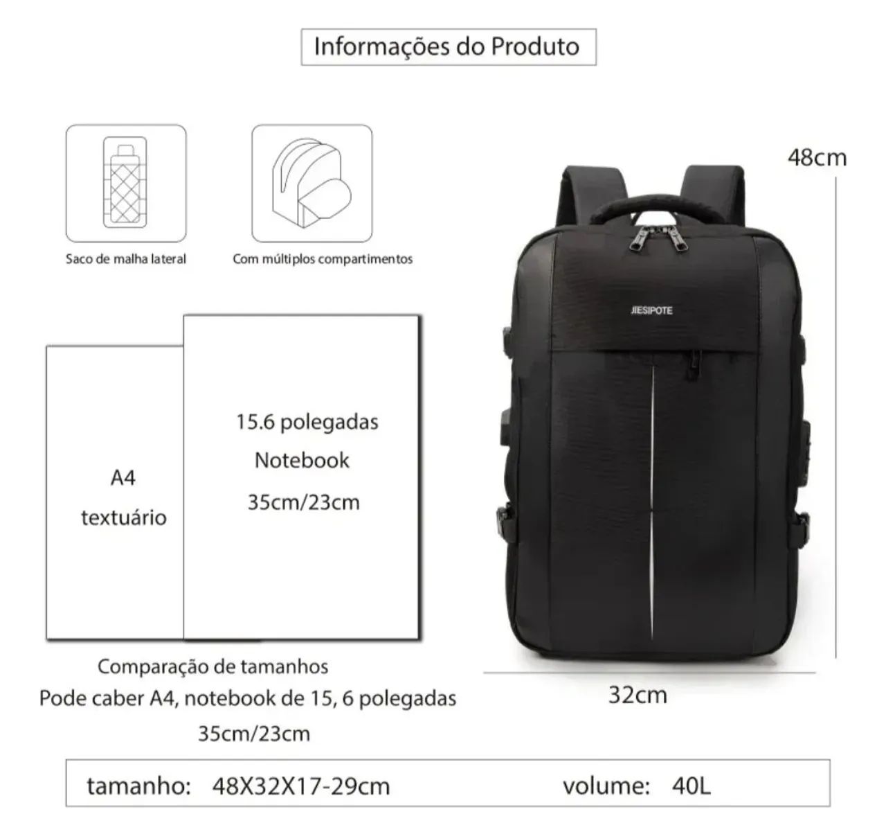 Mochila Executiva e Multifuncional Jiesipote - Estado de Nova  - Foto 2