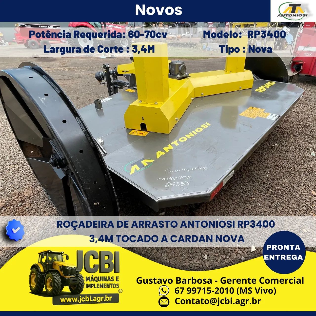 ROÇADEIRA DE ARRASTO ANTONIOSI RP3400 3,4M TOCADO A CARDAN NOVA - Tratores  e máquinas agrícolas - Centro, Maracaju 1472638192 | OLX