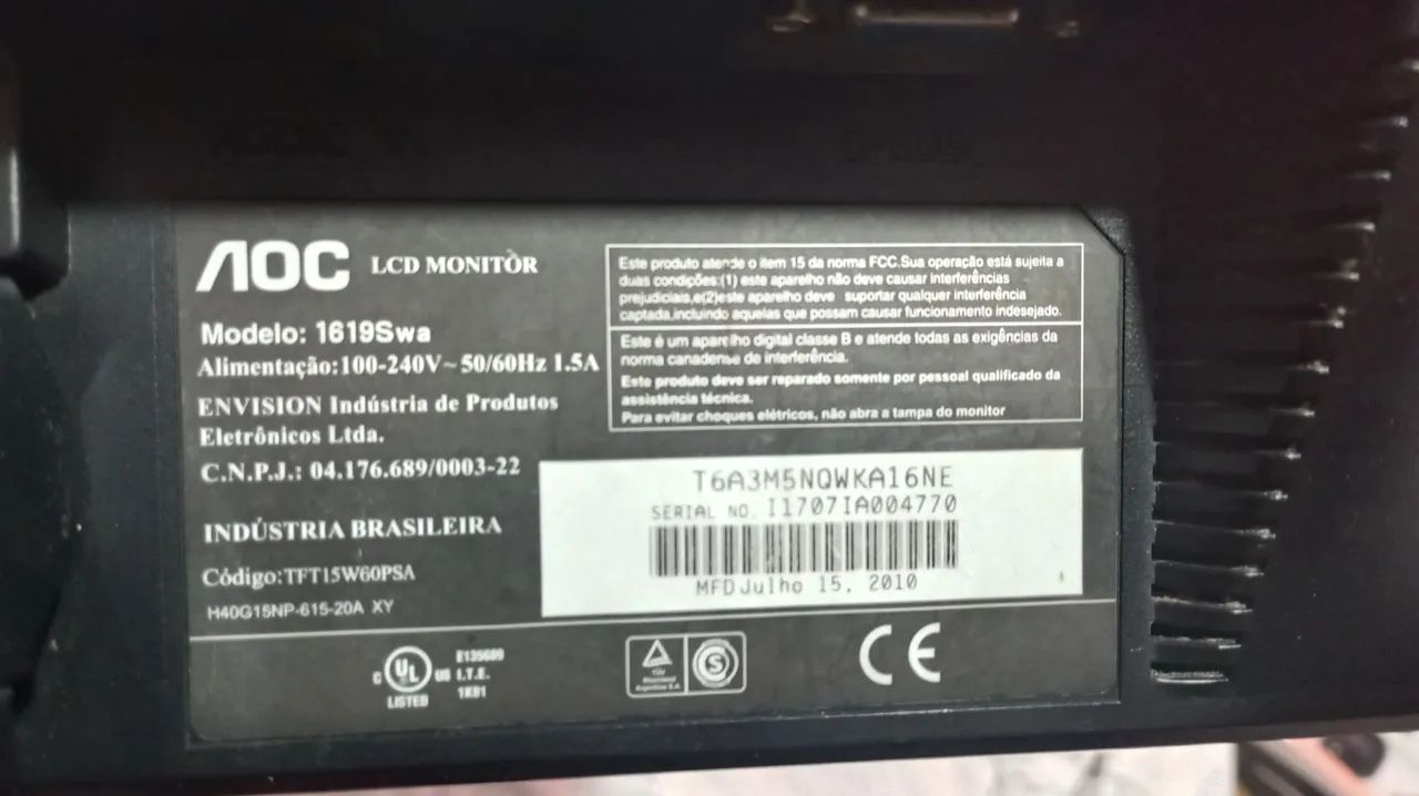 Monitor LCD AOC 1619Swa 16 Polegadas Perfeito Estado + Cabos - Foto 2