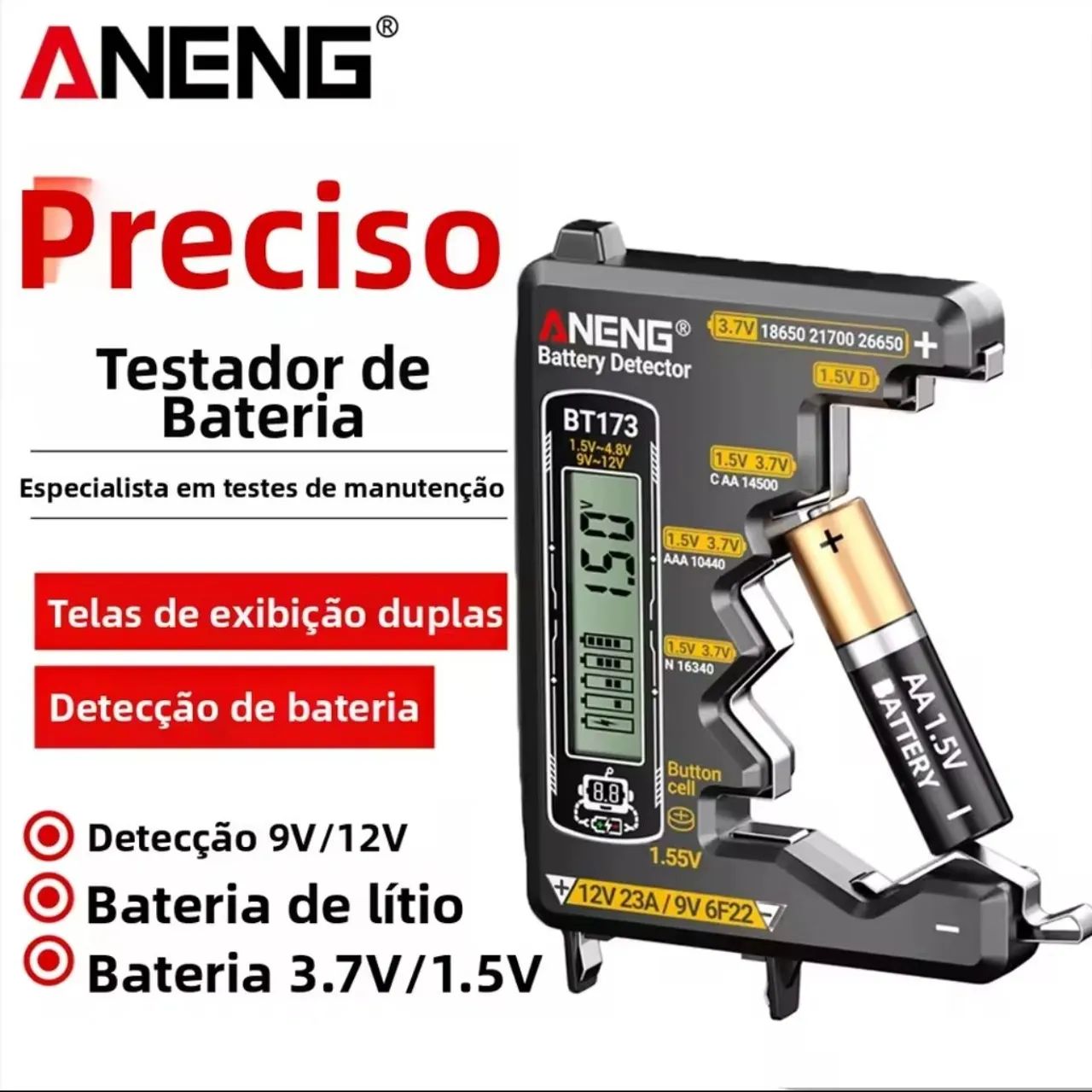 Testador digital automático de pilhas e baterias ANENG. Testa vários tipos de pilhas - Foto 2
