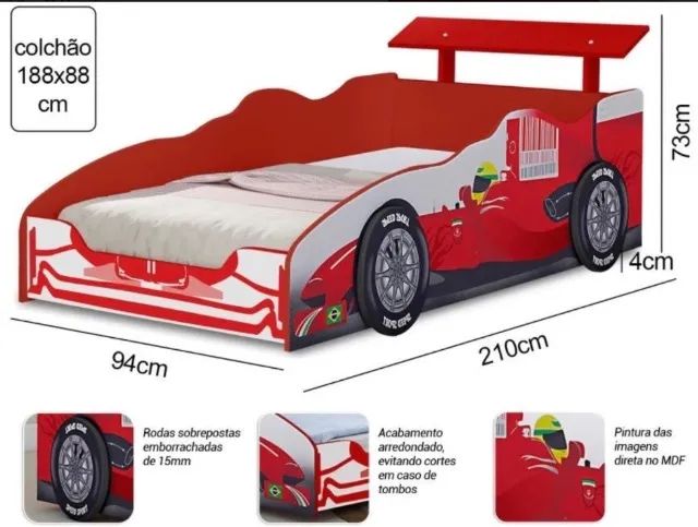 Cama infantil de corrida fórmula 1 vermelho 