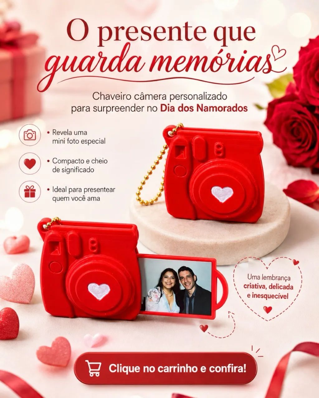Chaveiro Câmera Vermelho Criativo - Foto 4