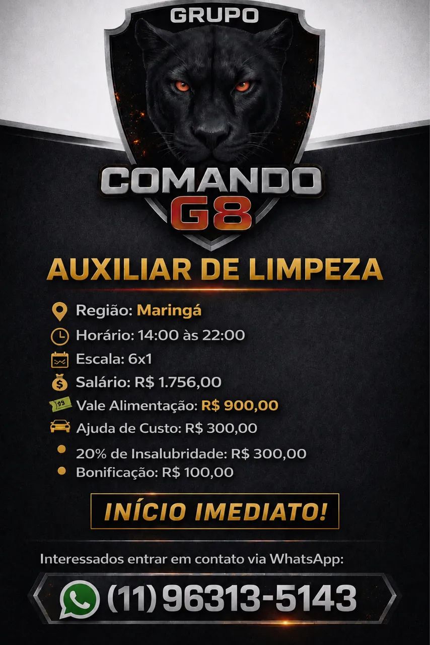 Vagas auxiliar de Limpeza 