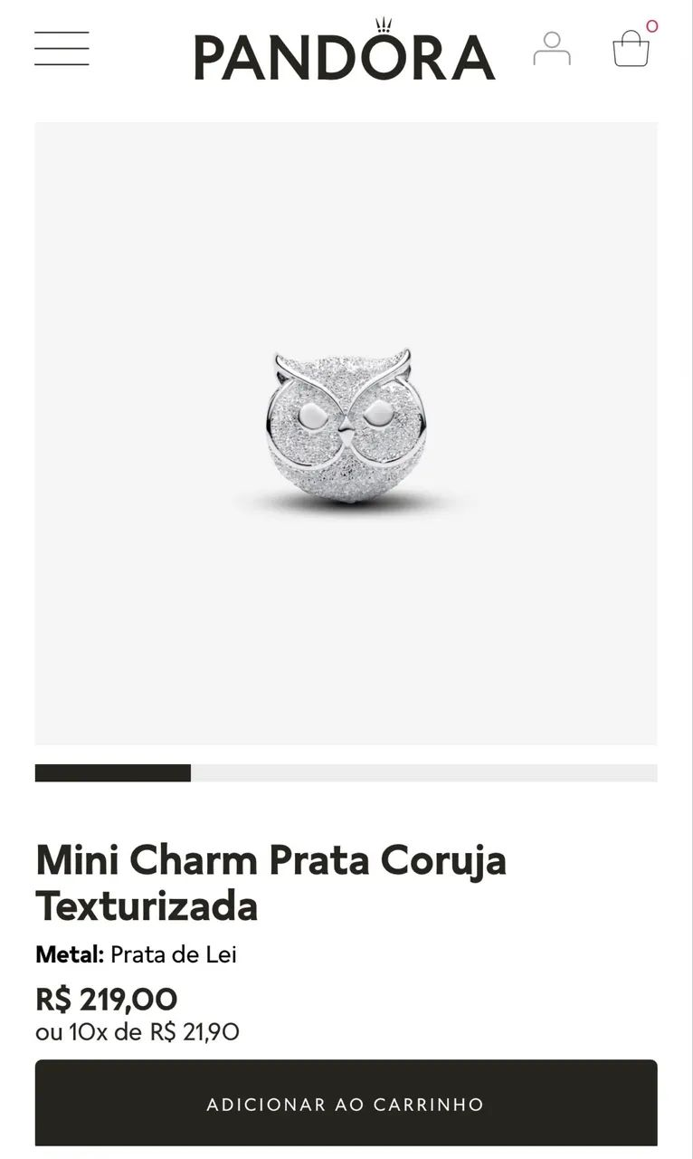 Mini charm Pandora prata coruja texturizada - Foto 3