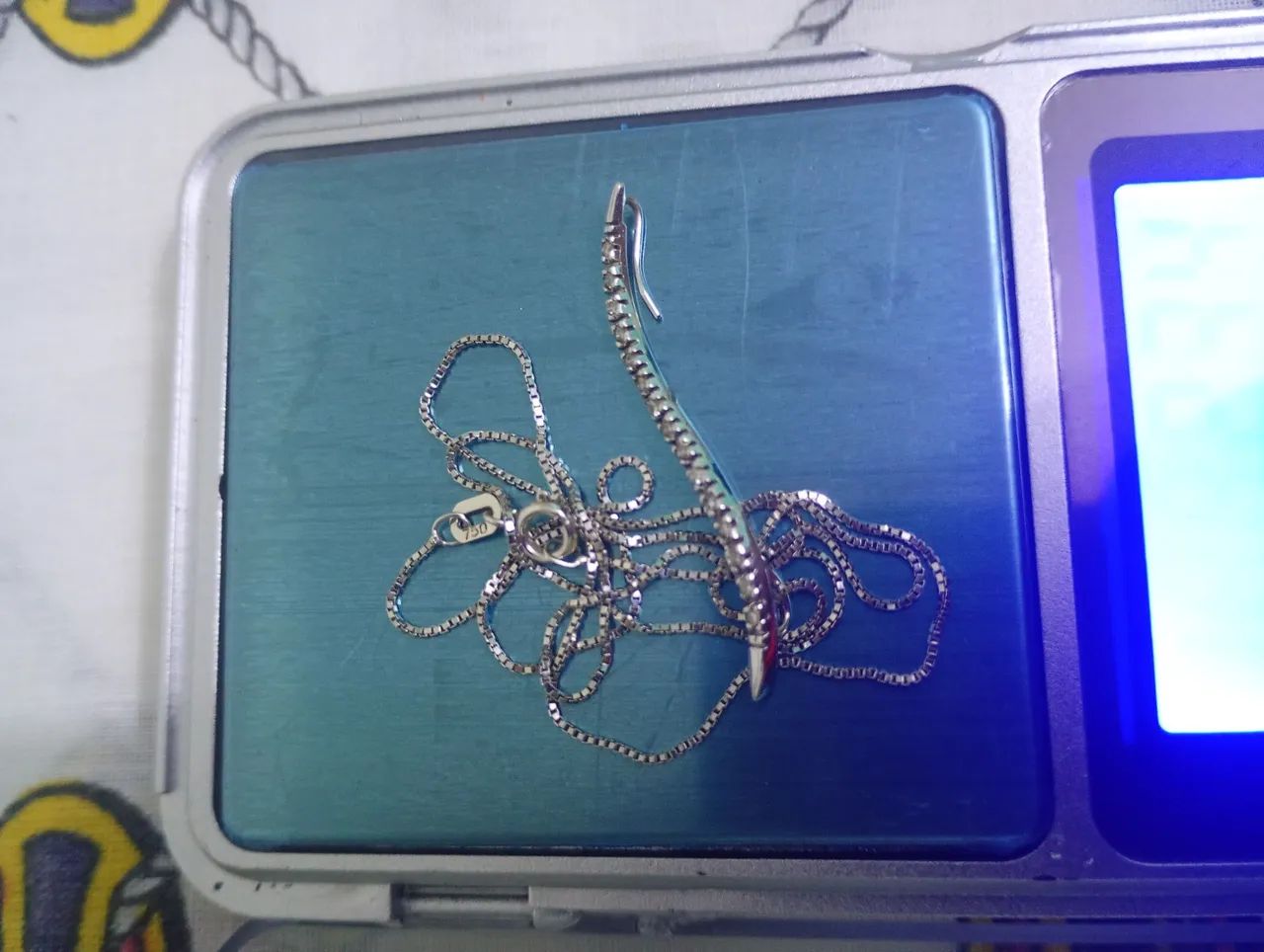 Corrente de ouro branco e pingente de ouro  - Foto 3