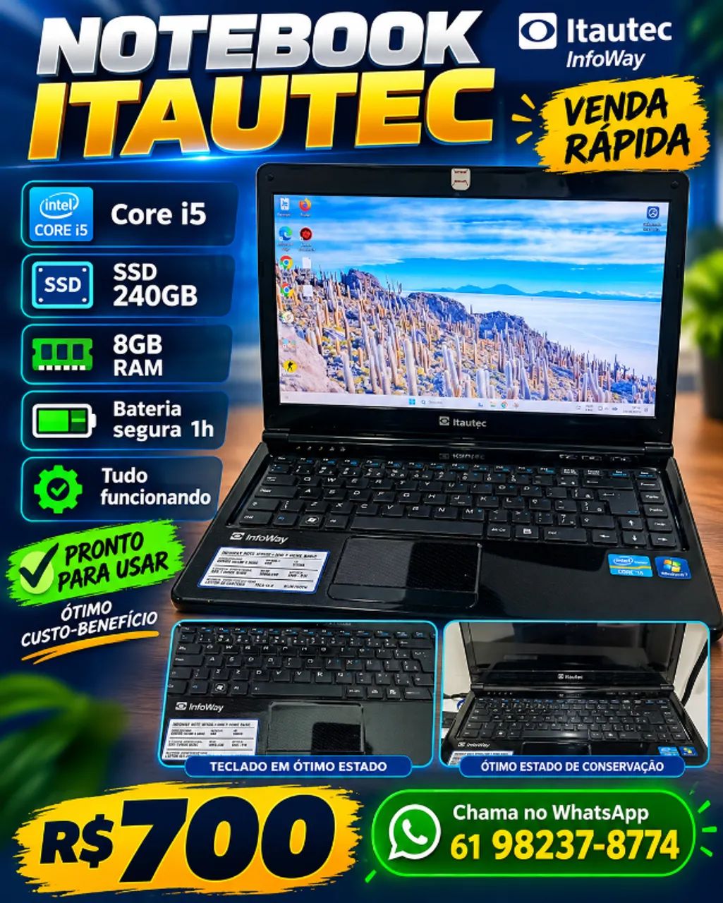 Notebook Itautec Infoway Core I5 SSD 240 GB 8GB 