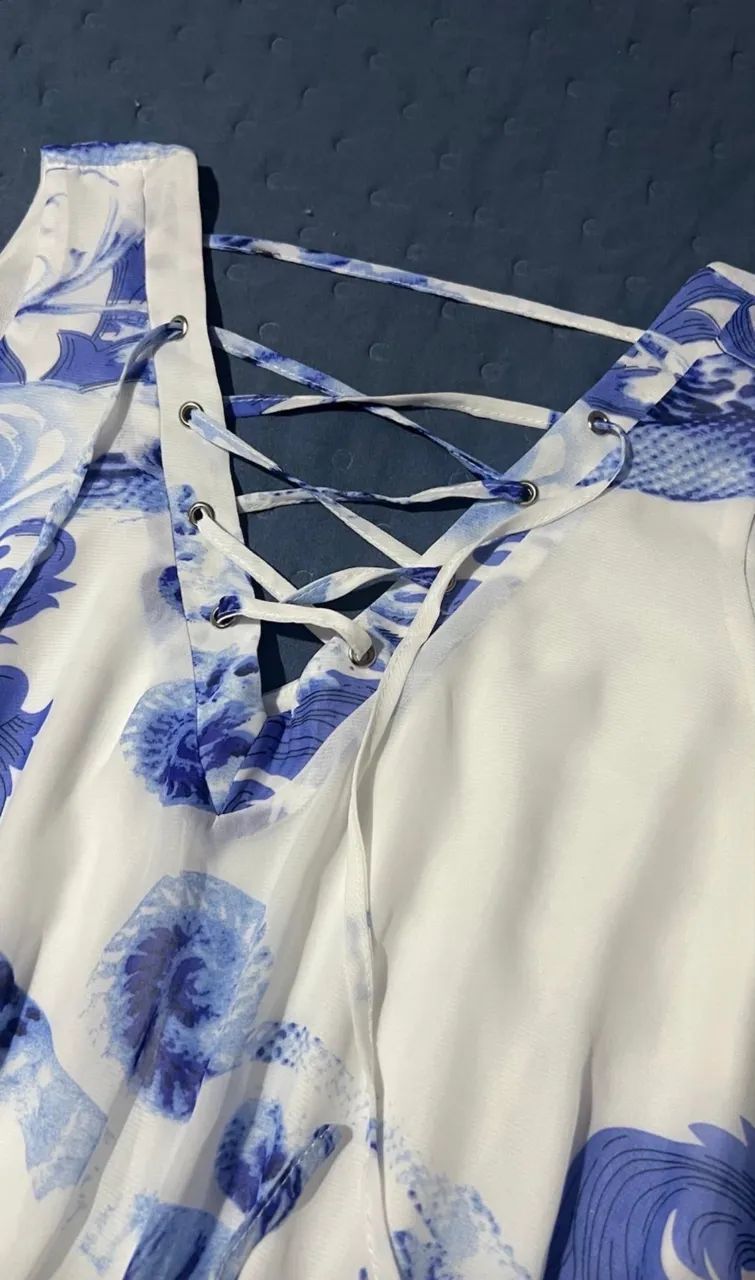 vestido longo floral branco azul - Foto 2