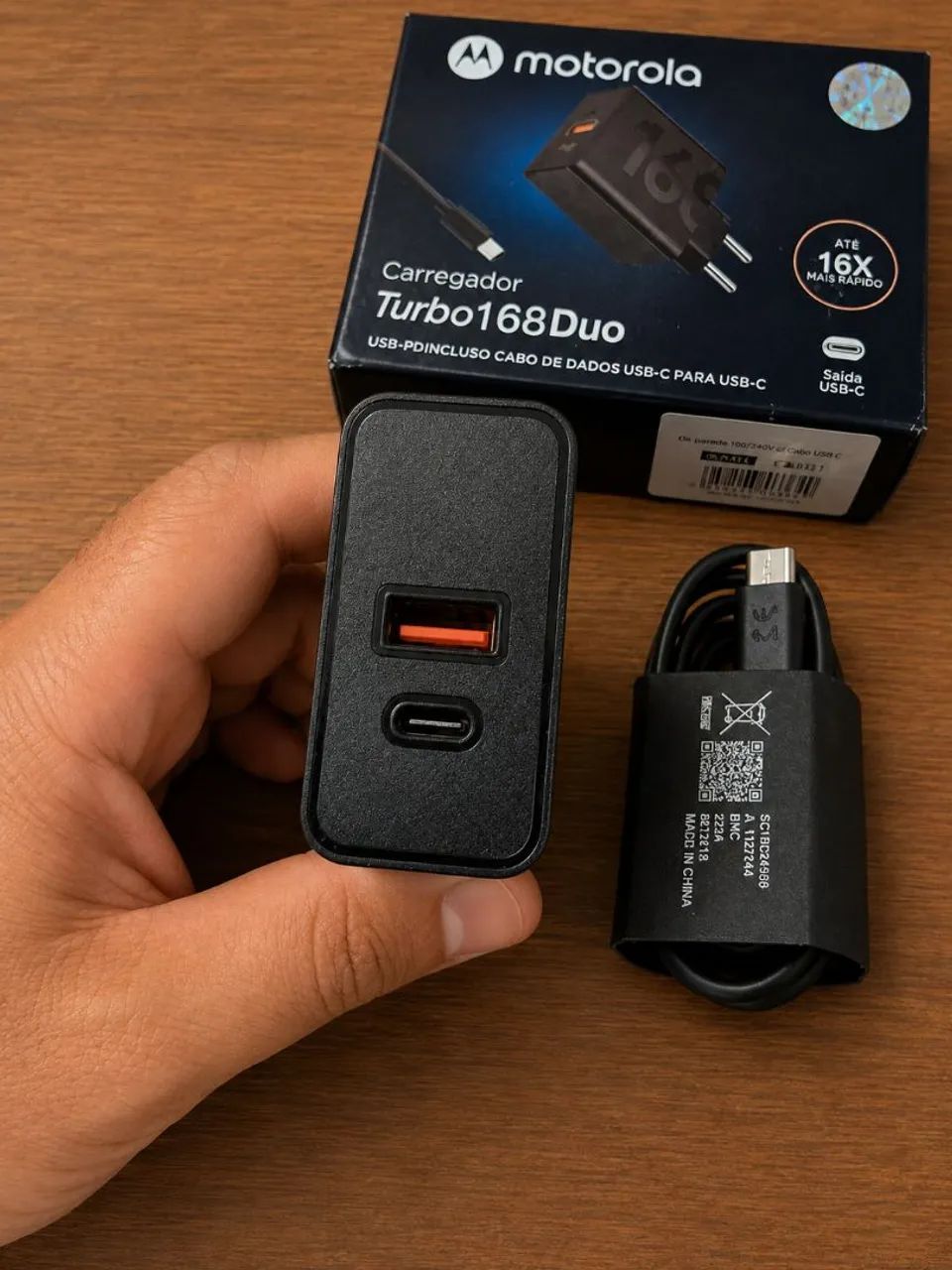 Carregador Turbo Power 168W Motorola dupla entrada tipo c USB  - Foto 4